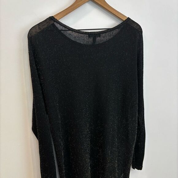 Eileen Fisher Black/Gold Bateau Neck Linen Crepe Tunic Metallic Thread Size Med - Picture 10 of 15
